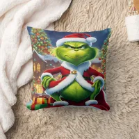 The Grinch planning a Christmas surprise at night Throw Pillow