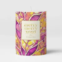 Magenta Gold Christmas Merry Pattern#21 ID1009 Pillar Candle