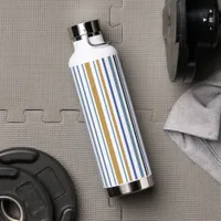 Blue Gold and White Beach Color Stripes Water Bottle