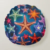 Cute funny colorful little Starfish in the sea  Round Pillow