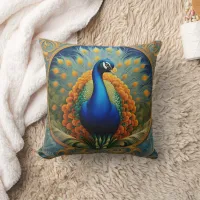 Peacock Showcasing Bright Feathers Throw Pillow