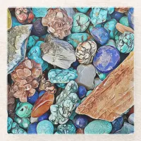 Turquoise Beach Stones Glass Coaster