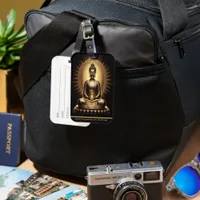 Golden Buddha radiating tranquility. Generative AI Luggage Tag