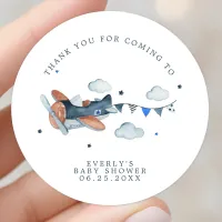 Vintage Airplane Clouds Baby Shower Thank You  Cla Classic Round Sticker