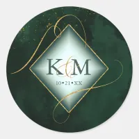 Fine Lines Gold Abstract Wedding Emerald ID867 Classic Round Sticker