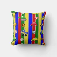 Cars, Trucks and Traffic Signs Red, Blue, Yellow, Throw Pillow