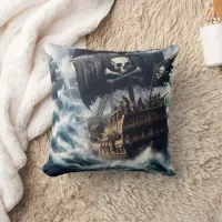 Historic Pirate Ship Battling Rough Seas Throw Pillow