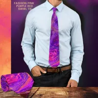 Fashion Pink Purple Red Swirl Marble Neck Tie