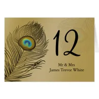 gold peacock wedding table seating card