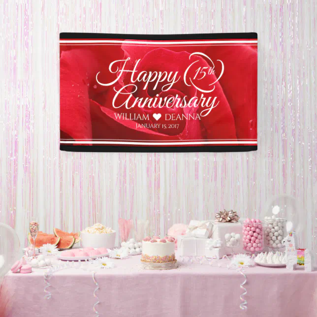Elegant 15th Rose Wedding Anniversary Celebration Banner