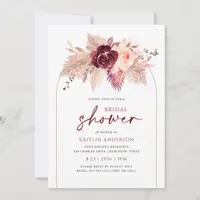 Boho Arch Pampas Bridal Shower Burgundy Invitation