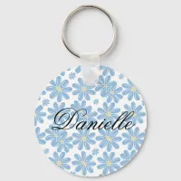 Blue Floral Pattern - Personalized Keychain
