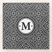 Geometric Pattern Monogram Black and White ID149 Glass Coaster
