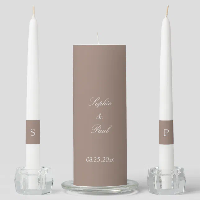 Elegant Taupe Wedding Unity Candle Set