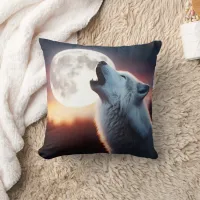 Majestic Wolf Howling at Moon.  Throw Pillow