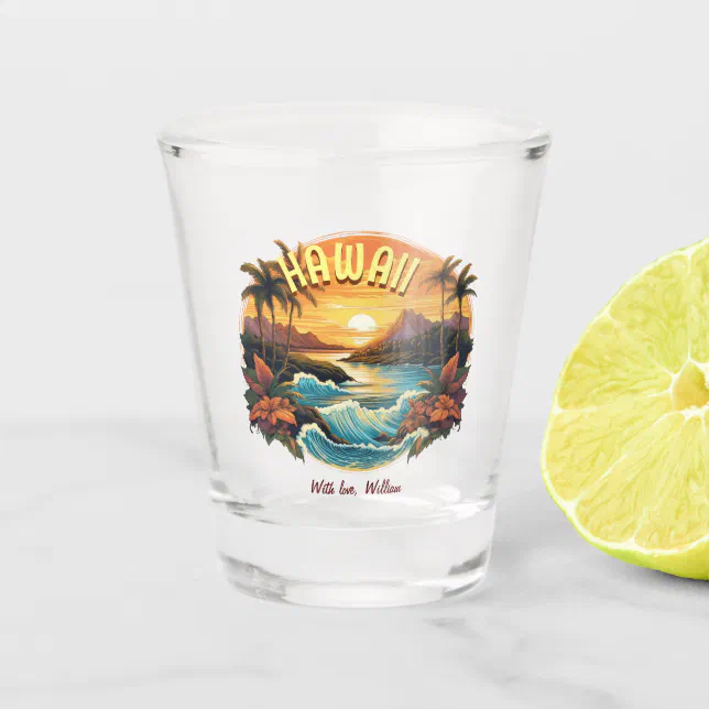 Thumbnail for Vintage Art Sunset at Hawaii Beach Mountains Shot Glass