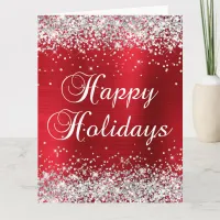 Silver Glitter Red Foil Big Happy Holidays Card