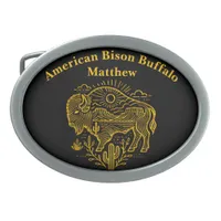 Gold Buffalo Grazing Under The Sun Near Mountains Belt Buckle