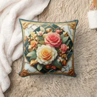 Rose Floral Design With Gold Accents Throw Pillow