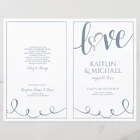 Love Script Heart Wedding Programs Dusty Blue