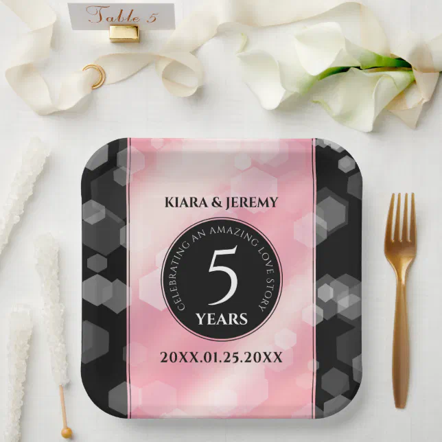 Elegant 5th Rose Quartz Wedding Anniversary Paper Plates