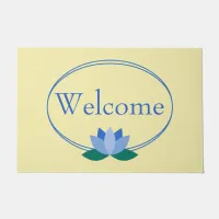 Blue Lotus Flower on Yellow | Welcome Doormat