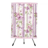 Cottage Lavender Floral Stripe Tripod Lamp