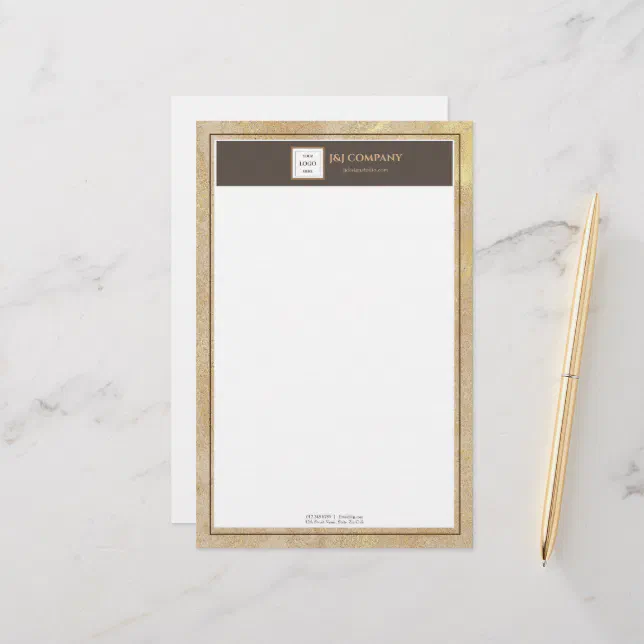 Elegant Gold Texture Brown Frame Stationery