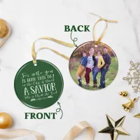 Green Christian Christmas Typography Holiday Photo Ceramic Ornament