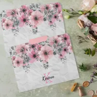 Elegant Pink Flowers on Crinkled White Paper File Folder
