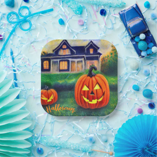 Halloween pumpkins illuminated paper plates