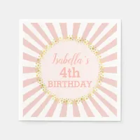 Pink White Striped Gold Glitter Confetti Birthday Napkins