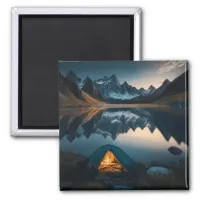 Tent, Mountains and Lake Camping Themed Art Magnet