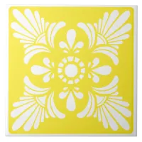 Bright Yellow and White Mediterranean Patterned Ceramic Tile