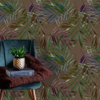 Exotic Tropical Palm Leaves on Taupe Background Wallpaper