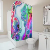 Colorful Swirls and Bubbles Marble Fluid Art    Shower Curtain