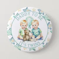 Watercolor Twin Boys Baby Shower Dad to Be Button