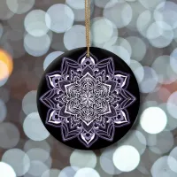 Purple Snowflake on black Ceramic Ornament