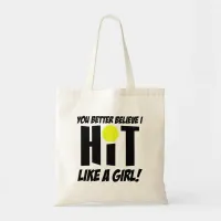 hit like a girl volleyball tote bag