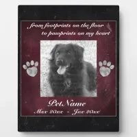 Pet Memorial Red Black Marble Effect Silver Paws Plaque