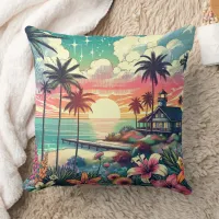 Pretty Pink and Turquoise Coastal  Throw Pillow