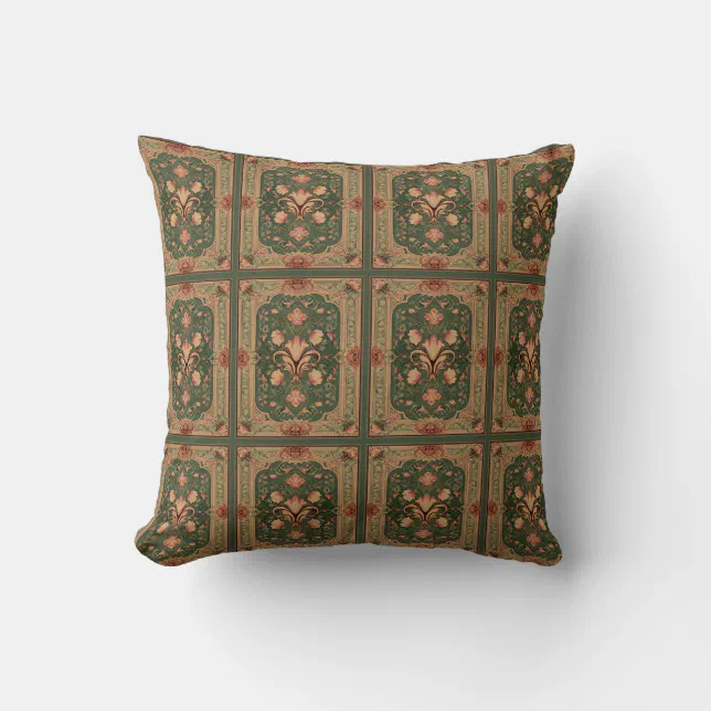 Floral salmon and green classic ornaments throw pillow