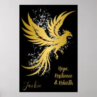 Glam Gold Phoenix Silver Glitter Monogram Black | Poster