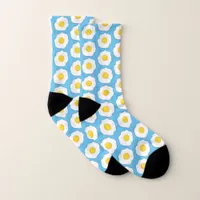 Fried Eggs Novelty Breakfast Food Blue Socks