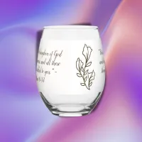 Bible Verse Simple Botanical Brown and White | Stemless Wine Glass