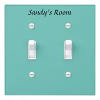 Custom Name Room Text Teal Green Blue Photo Double Light Switch Cover