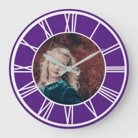 White Roman Numeral Border Royal Purple Photo RD Large Clock