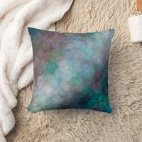 Dark Bubbles Black, Gray Blue Abstract Throw Pillow