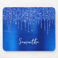 Dripping Royal Blue Glitter Glam Name Mouse Pad