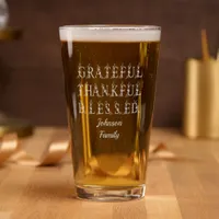 Boho Fall Grateful Thankful Blessed Thanksgiving Pint Glass